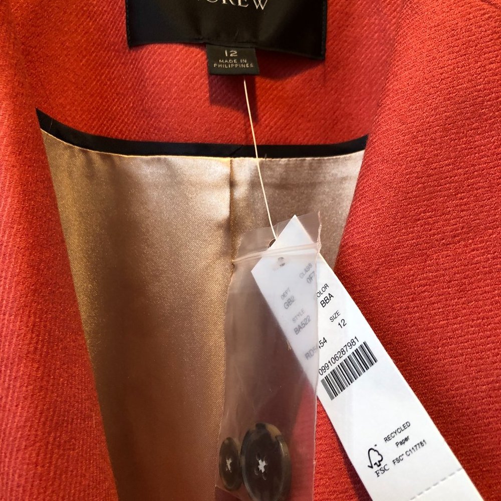 Sz. 12 J Crew Double Breasted Topcoat in Serge Wool Burnished Barn